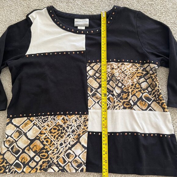 Chic Vintage Alfred Dunner Colorblock Animal Print Studded Y2K Top PL - Picture 6 of 8